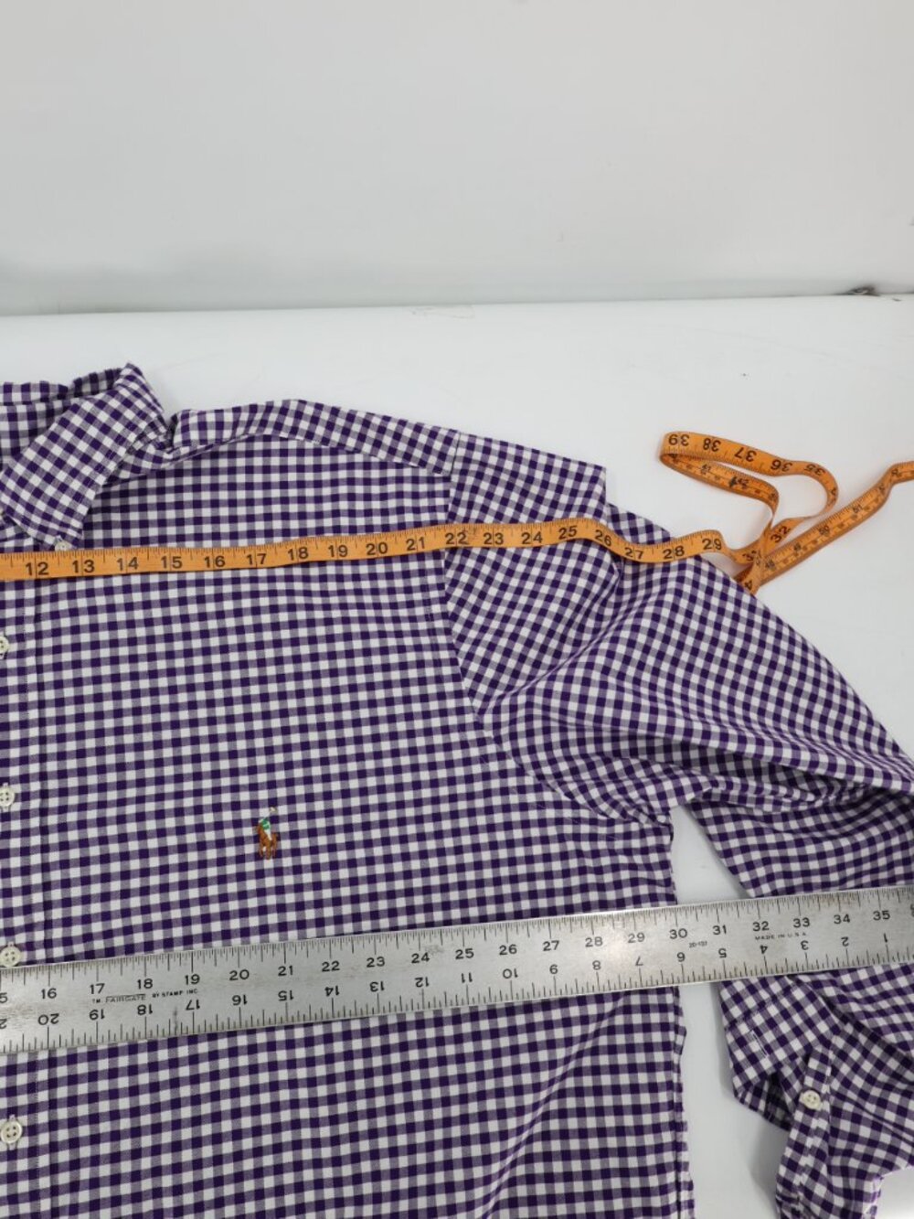 Ralph Lauren Shirt Mens 2XLT Stretch Oxford Check Long Sleeve Flesh pony purple - Picture 13 of 13
